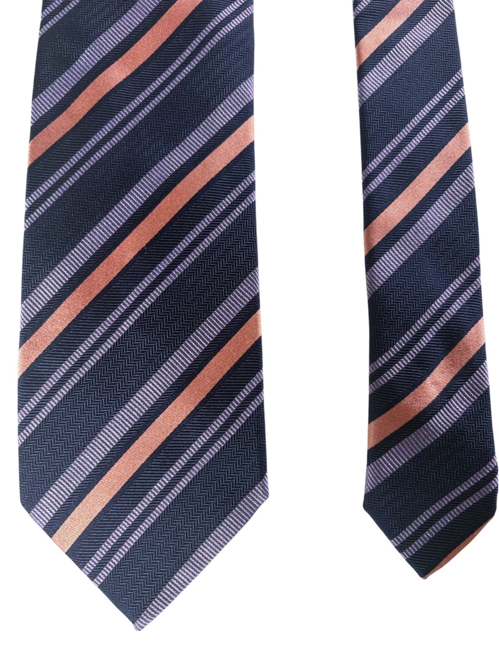 Brioni Silk Herringbone Navy Purple Orange Striped Made In Italy Designer Tie